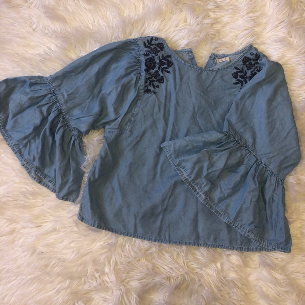 hollister cropped jean dress shirt